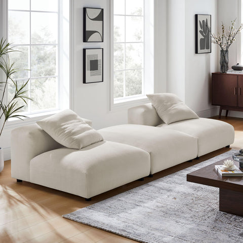 Modway Solace Modular 3-Piece Fabric Sectional Sofa with Ottoman in Salt - Comfy Upholstered 2-Seat Sofa with Ottoman - Modern L-Shaped Armless Sectional Couch Set for Living Room
