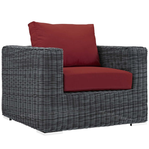 Modway Summon Wicker Rattan Outdoor Patio Sunbrella Armchair in Canvas Red