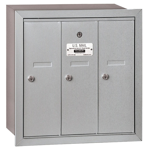 Vertical Mailbox (Includes Master Commercial Lock) - 3 Doors - Aluminum - Recessed Mounted - Private Access