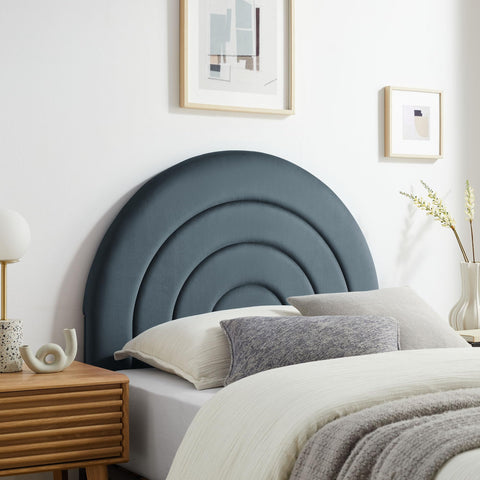 Modway Solana Soft Arch Shaped Round Twin Headboard in Cadet Blue – Upholstered Headboard – Stain-Resistant Performance Velvet Headboard for Twin Beds