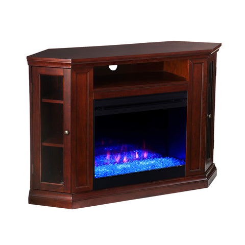 SEI Furniture Claremont Convertible Color Changing Electric Storage Corner Fireplace, Cherry