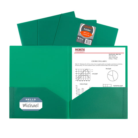 C-Line Two-Pocket Heavyweight Poly Portfolio, For Letter Size Papers, Includes Business Card Slot, 1 Case of 25 Portfolios, Green (33953-25)
