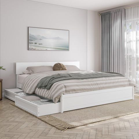 AFI, Wesley King Platform Bed with Panel Footboard & Storage Drawers, White