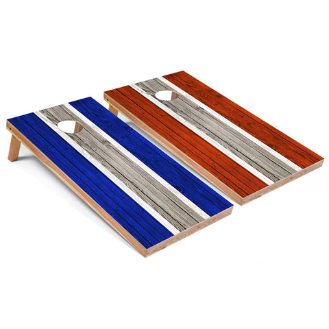 Skip's Garage Royal and Orange Striped All-Weather Cornhole Boards - PVC - Include CASE + Hole Lights