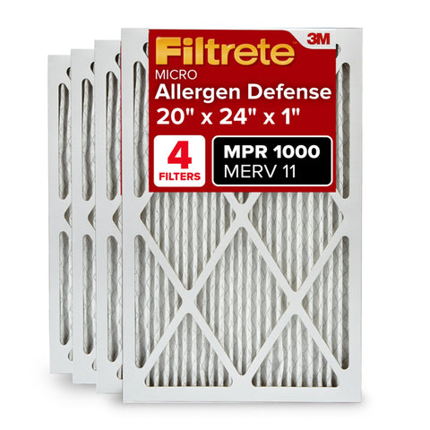 Filtrete 20x24x1 Air Filter, MERV 11, MPR 1000, Allergens & Pet Dander, 3-Month AC and Furnace Filters, Cleaner Air, Reliable Airflow, 4 HVAC Filters (Actual Size 19.68 x 23.68 x 0.81 in)