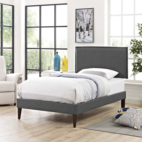 Modway Amaris Upholstered Twin Platform Bed Frame in Gray With Tapered Legs