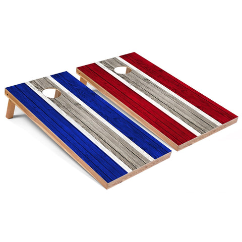 Skip's Garage Royal and Red Striped All-Weather Cornhole Boards - PVC - Include Carrying Case