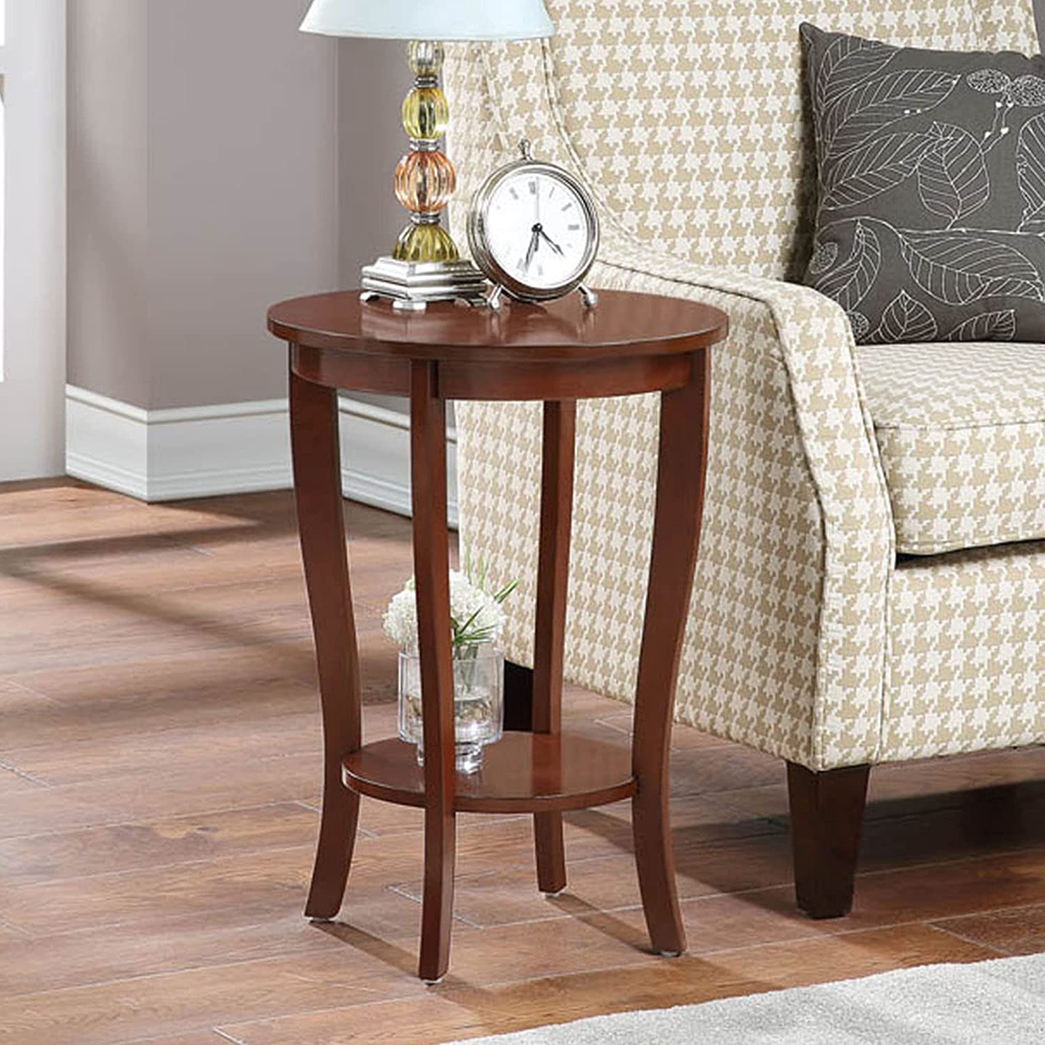 Convenience Concepts American Heritage Round End Table with Shelf, Espresso