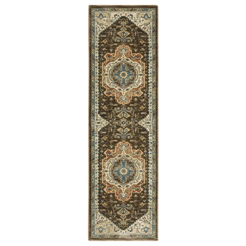 Oriental Weavers Francesca Area Rug - FR09M - 2'3" x 7'6" - in Brown/Orange - Vintage Inspired, Stain Resistant, Family and Pet Friendly, Entryway, Hallway Runner Rug