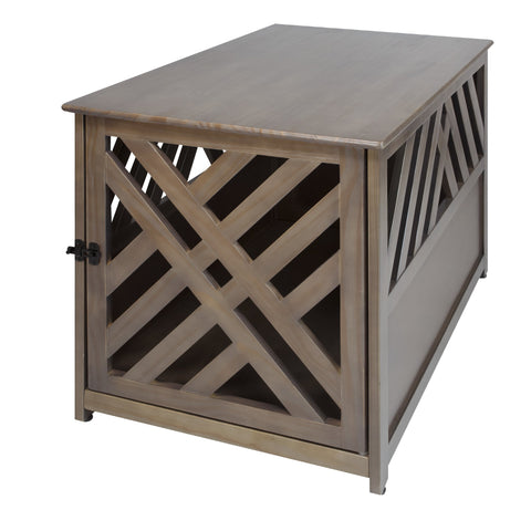Casual Home Wooden Lattice Pet Crate, End Table, Taupe Gray