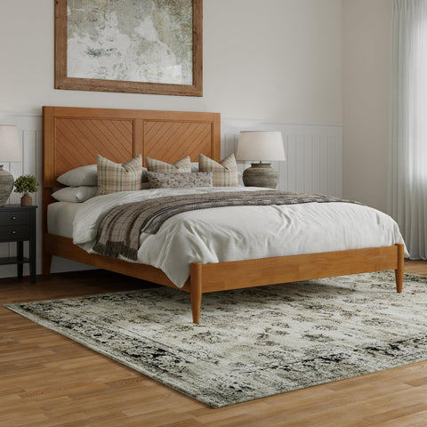 AFI, Berkshire Queen Solid Wood Low Profile Platform Bed, Light Toffee