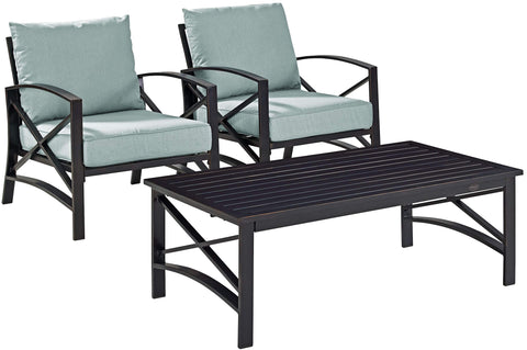Kaplan 3Pc Outdoor Chair Set Mist/Oil Rubbed Bronze - Coffee Table & 2 Chairs