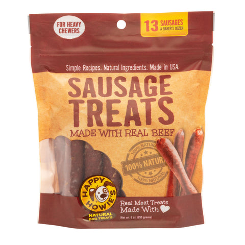 Happy Howie's Sausage Treats - Healthy Dog Treats, Flavorful Slow Cooked Beef, Natural Ingredients, Chewy Dog Treat, Hormone Free - Beef, (Pack of 1)