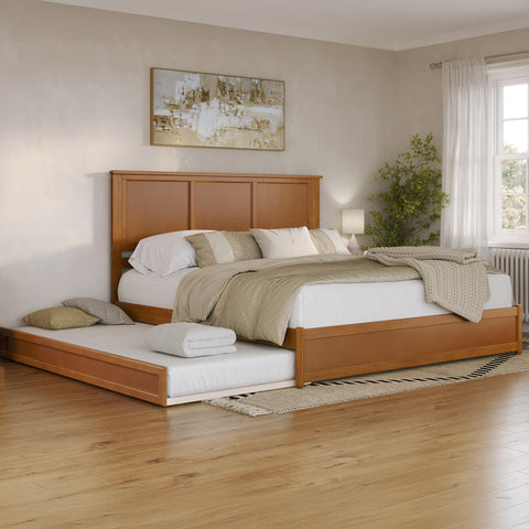 AFI, Felicity King Platform Bed with Panel Footboard and Twin XL Trundle, Light Toffee