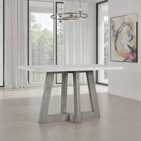 Carolina Chair & Table Rectangular Bar Table 59" W x 35.5" D x 35.5" H Grey White Spray Concrete Top Brushed Acacia Frame Modern Industrial Dining Room Furniture