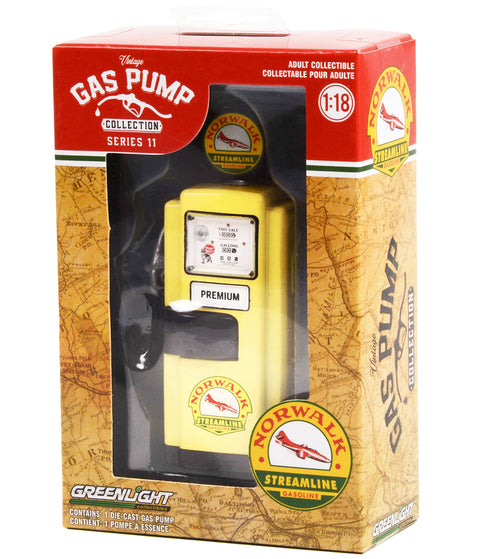 Collectibles 1948 Wayne 100-A Gas Pump Norwalk Gasoline Yellow and Black Vintage Gas Pumps Series 11 1/18 Diecast Model by Greenlight 14110 A