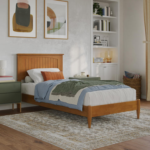 AFI, Naples Twin XL Solid Wood Low Profile Platform Bed, Light Toffee