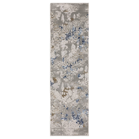 Oriental Weavers Easton Area Rug - 7111F - 2'3" x 7'6" - in Grey/Blue - Modern Style, Stain Resistant, Family and Pet Friendly, Entryway, Hallway Runner Rug