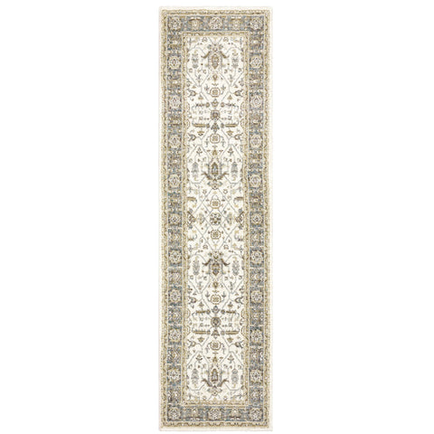 Oriental Weavers Andorra Area Rug - 9537P - 2'3" x 8' - in Ivory/Grey - Vintage Inspired, Stain Resistant, Family and Pet Friendly, Entryway, Hallway Runner Rug