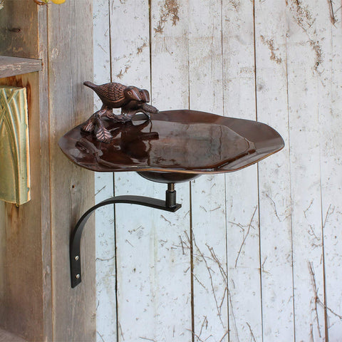 Oakestry BB-02AB-WM Antiqued Birds w Bracket Wall Mount Birdbath, Copper