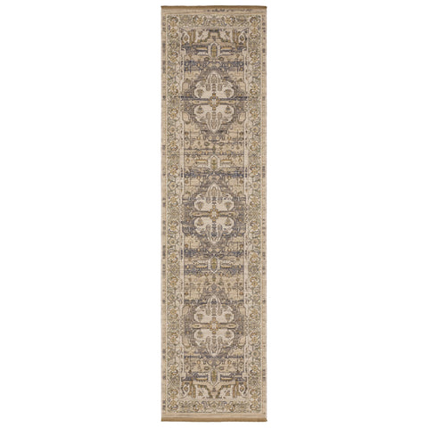 Oriental Weavers Acacia Machine Woven Area Rug - ACA07-2'6" x 10' - in Beige/Grey - Traditional Style Hallway, Entryway, Kitchen, Bathroom Rug