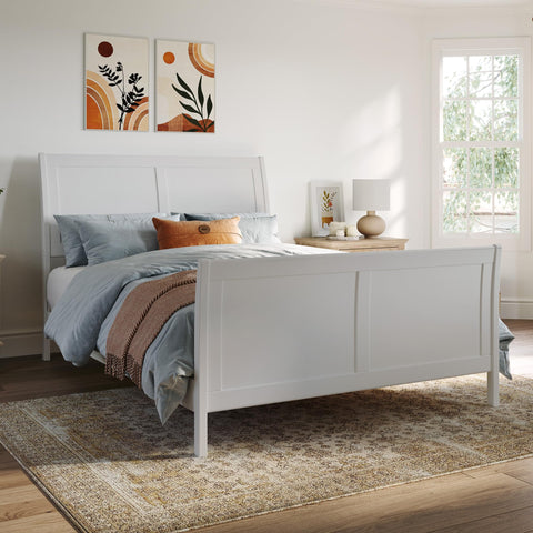 AFI, Portland Full Low Profile Platform Bed with Matching Footboard, White