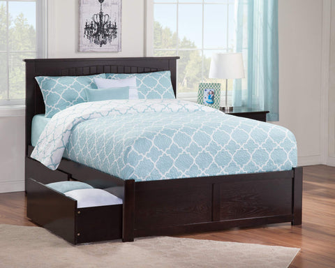 Nantucket Twin Extra Long Platform Bed with Flat Panel Footboard and Turbo Charger with Urban Bed Drawers in Espresso