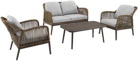 Haven 4Pc Wicker Outdoor Loveseat Patio Furniture Set Light Gray/Light Brown - Loveseat, Coffee Table, & 2 Armchairs