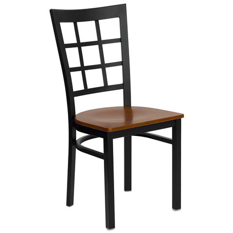 Flash Furniture HERCULES Series Black Window Back Metal Restaurant Chair - Cherry Wood Seat