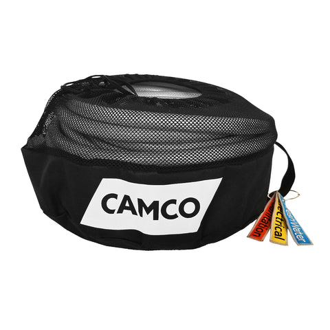Camco Camper & RV Equipment Storage Bag - Features Lined Interior w/Breathable Mesh Top & Barrel Lock Clasp - Includes 3 ID Tags for RV Storage and Organization - 16” in Diameter x 10” Deep (53097)
