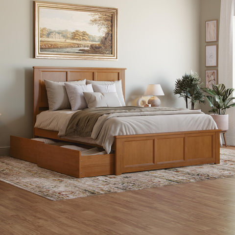 AFI, Madison Queen Platform Bed with Matching Footboard & Storage Drawers, Light Toffee