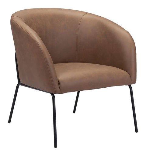 Zuo Quinten Accent Chair Vintage Brown, Brown Accent Chair, Modern Style, Faux Leather, Plush and Durable Faux Leather Fabric, Plywood, Indoor Living, 28.3" W x 26" D x 28.7" H, Non-Stackable