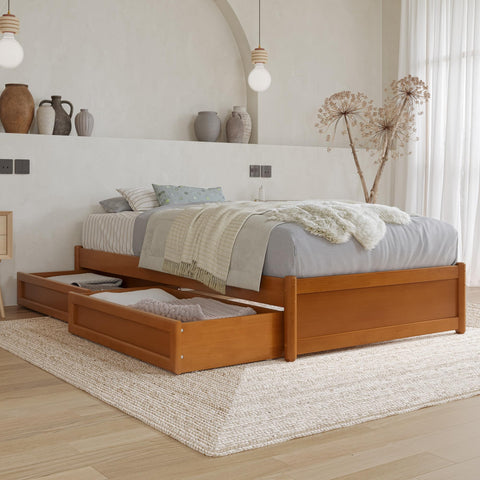 AFI, Barcelona Twin XL Panel Platform Bed with Storage Drawers, Light Toffee