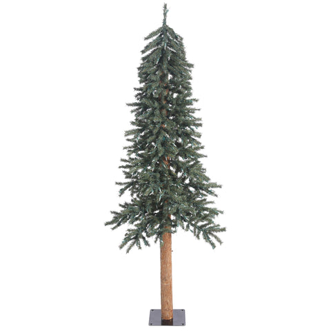 Vickerman 6'x 33" Natural Bark Alpine Artificial Christmas Tree Featuring 657 Rich Green PVC Tips - Unlit- Real Wood Trunk - Flat Metal Stand is Included