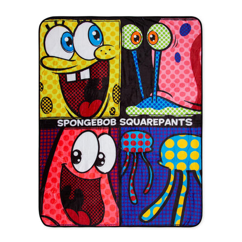 Nickelodeon SpongeBob SquarePants Character Grid Fleece Throw Blanket | Soft Polyester Cover For Sofa, Bed | 45 x 60 Inches