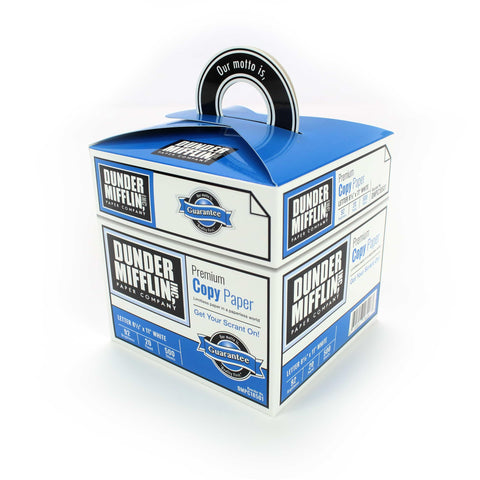 The Office Dunder Mifflin favor boxes (set of 8) made to look like paper ream case boxes. Ideal for birthday party favors, corporate gifts, and retirement goody bags.