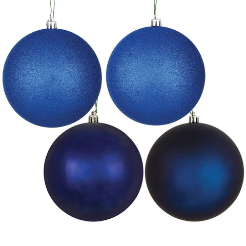 Vickerman 8" Midnight Blue 4-Finish Ball Ornament Set. Includes 4 Ornaments per Box.