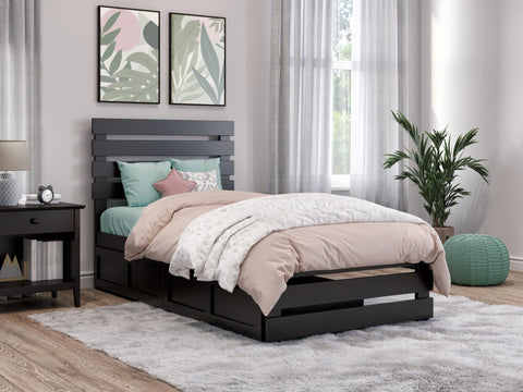 AFI, Oxford Twin Platform Bed with Matching Footboard & Set of 2 Under-Bed Storage Drawers, Espresso