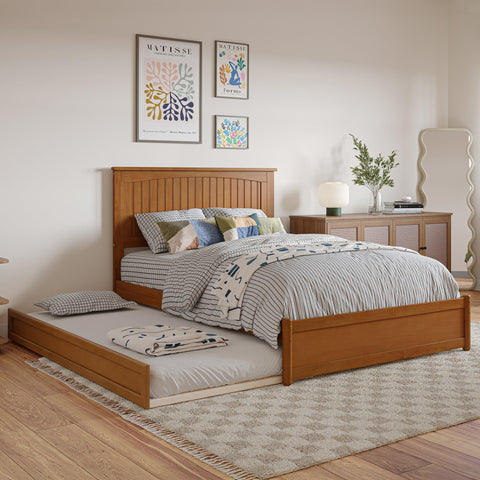 AFI, Malta Full Platform Bed with Panel Footboard and Twin Trundle, Light Toffee