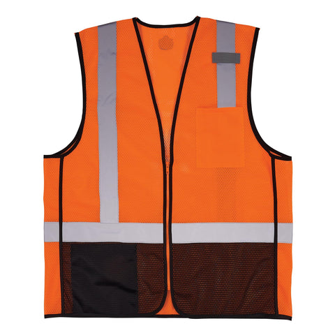 Ergodyne GloWear 8210Z-BK Class 2 Safety Vest, Hi Vis Mesh, Reflective, Black Front, Zipper