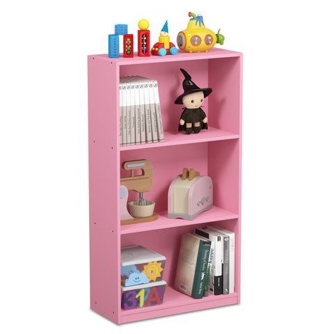 Furinno BASIC Book Shelf, 3-Tier Modern Bookshelf, Bookcase with Open Shelves, 9.3 x 21.8 x 39.5, for Living Room, Bedroom, Home Office, Pink