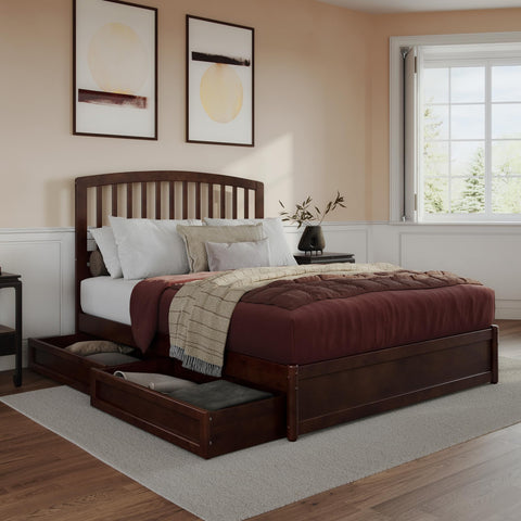 AFI, Lucia Queen Platform Bed with Panel Footboard & Storage Drawers, Walnut