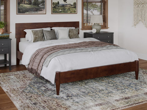 Aria Full Solid Wood Modern Low Profile Platform Bed in Walnut