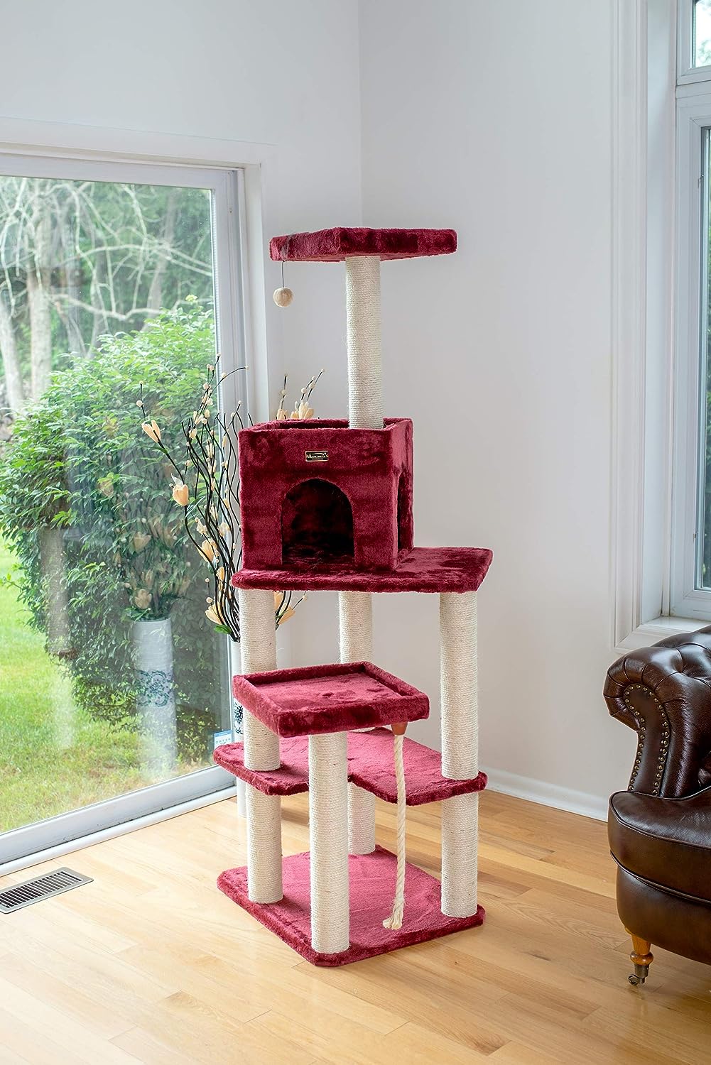 Armarkat Real Wood Cat Tower, Ultra Thick Faux Fur Covered Cat Condo House A6902B, Burgundy