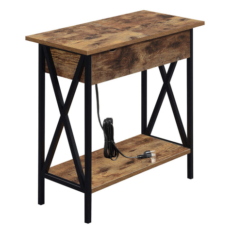Convenience Concepts Tucson Flip Top End Table with Charging Station 23.75" - Modern Living Room Table with Storage Shelf, Side Table Side Table, Barnwood/Black