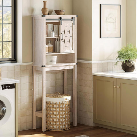 Caffoz Farmhouse Wall-Mounted Cabinet with Sliding Door–Versatile Storage Organizer for Bathroom & Kitchen,Light Gray