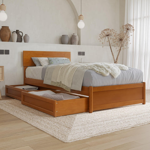 AFI, Wesley Twin XL Platform Bed with Panel Footboard and Storage Drawers, Light Toffee