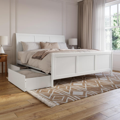 AFI, Portland King Platform Bed with Matching Footboard & Storage Drawers, White