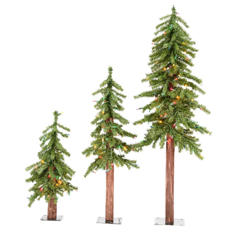 Vickerman 2' 3' 4' Natural Alpine Artificial Christmas Tree Set, Multi-Colored LED Lights - Faux Christmas Tree Set - Seasonal Indoor Home Decor - Reliable and Durable