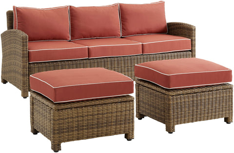 Bradenton 3Pc Wicker Outdoor Sofa Patio Furniture Set Sangria/Weathered Brown - Sofa & 2 Ottomans